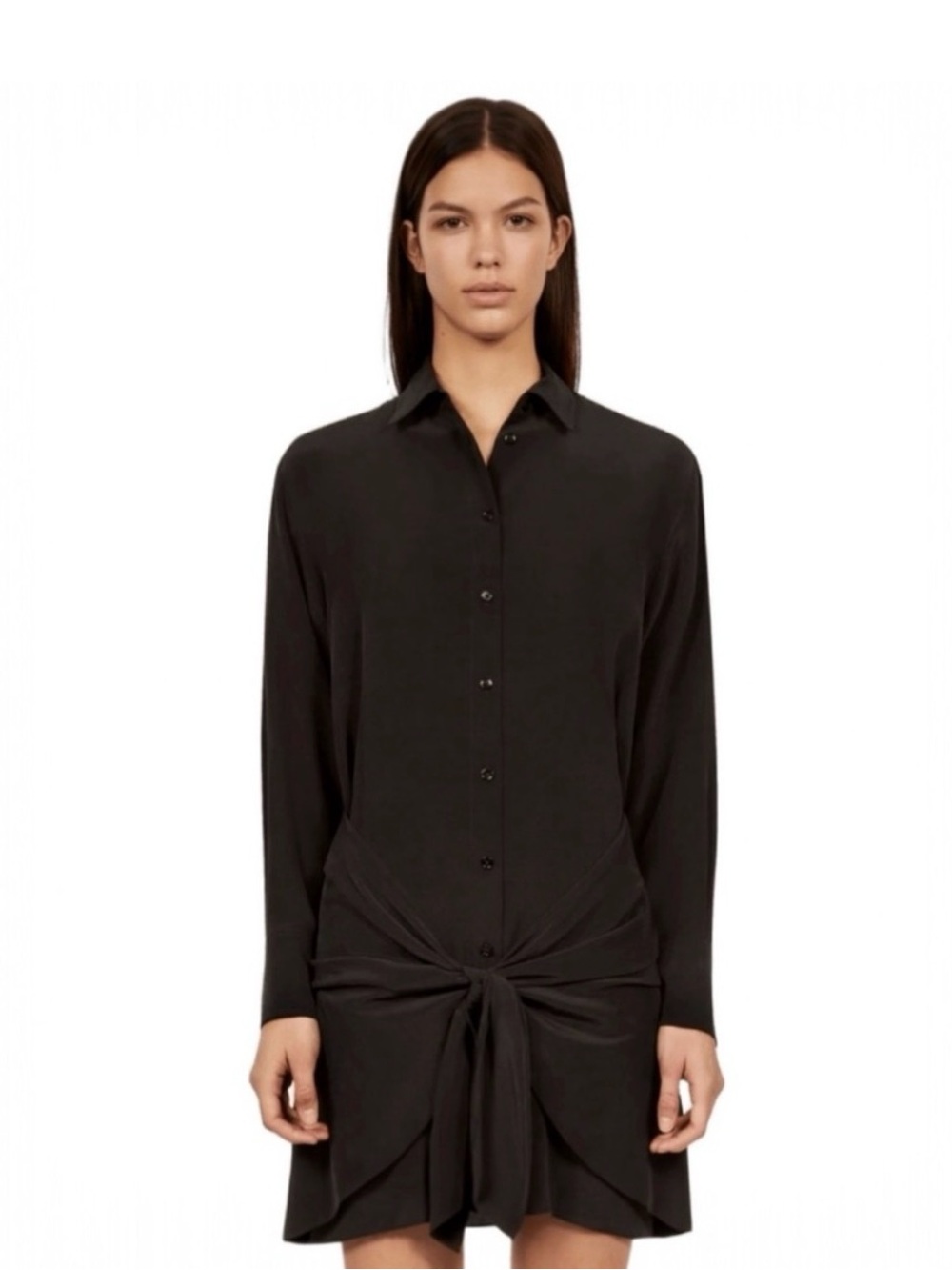 The Kooples Washed Silk Shirtdress – Black – Size 1 - US 4